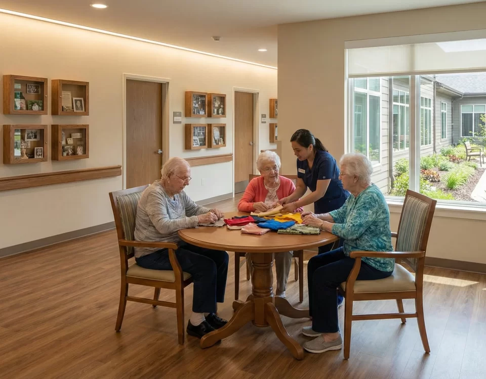 The secure and comforting environment of the Dogwood Neighborhood, providing specialized secured memory care in Litchfield County.