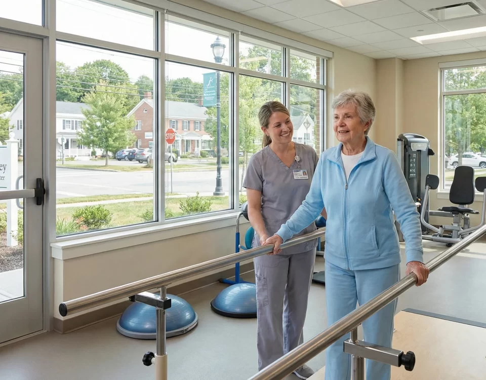 A patient receiving professional physical therapy at Candlewood Valley, a leading provider of post-acute rehab in New Milford, CT.